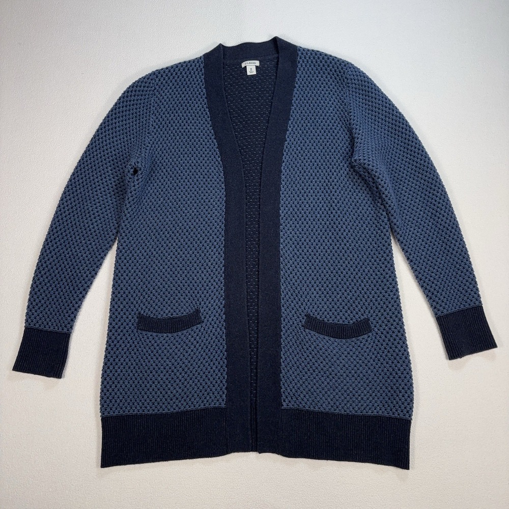 L.L. Bean Organic Cotton Knit Textured Open Cardigan Women's M Blue‎ Regular Fit